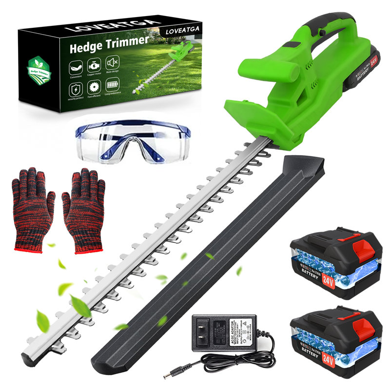 Taille-haie électrique sans fil 20 pouces 24V pour arbustes, coupe, taille, jardinage, Green