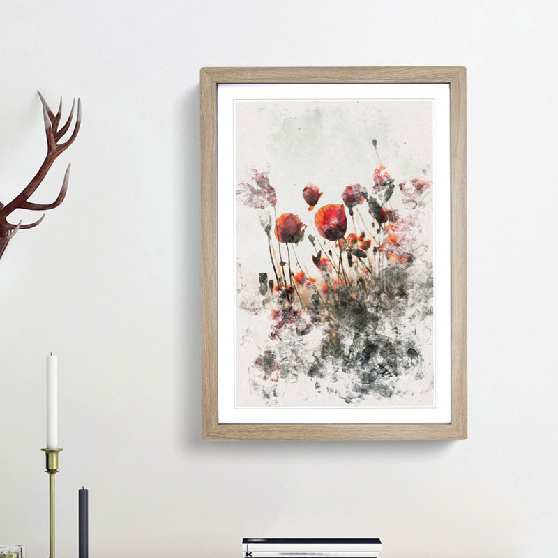 Poppy Flowers - Framed Print, 63cm H x 45cm W x 2cm D, Oak Framed