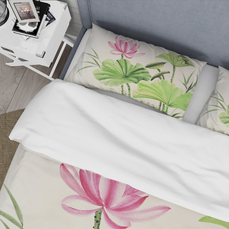Ensemble de housse de couette Traditional Vintage Lotuses In The Pond V - microfibre de polyester