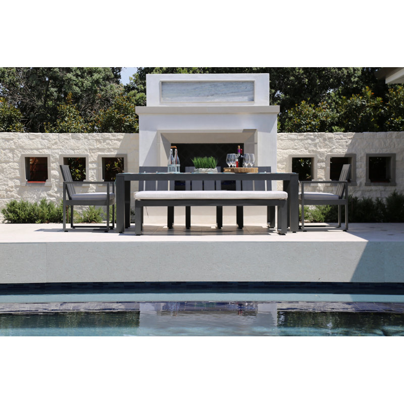 Redondo Outdoor Dining Bench, Cast Silver Sunbrella®