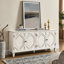 Buffet 65,2 po avec rangement, conception géométrique, poignées en laiton, buffet Mid-Century pour la longévité, tablette ajustable symétrique-1134859949
