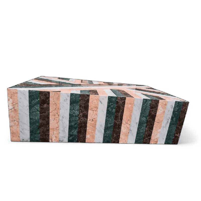 Genuine Marble Block Coffee Table - Multicolor Striped Marble