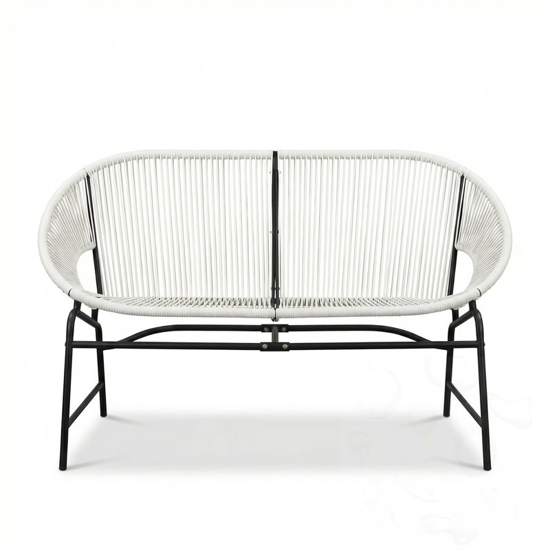 Patio Wicker Sofa With Iron Frame, White