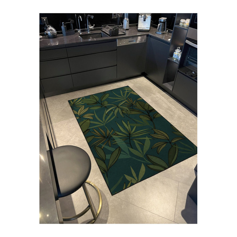 Tapis décoratif vert à motif de plantes vertes, Sous-tapis rectangulaire 4 pi 7 po x 6 pi 7 po inc