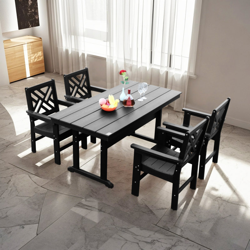 Ensemble de mobilier d'extérieur 5 pièces en PEHD pour 4 personnes, Noir, 4