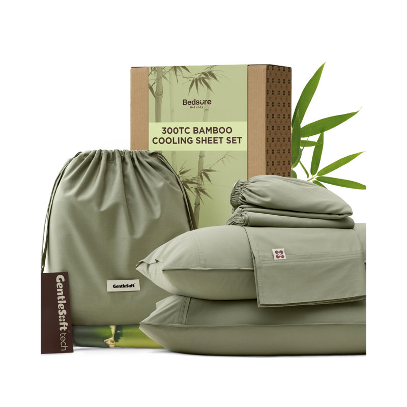 Bedsure Cooling Sheets, Rayon Derived from Bamboo & Cotton Blend, GentleSoft, Breathable, King Size Sheets Set, Deep Pocket Up to 18", Hotel Luxury Bedding for Hot Sleepers, Sage Green