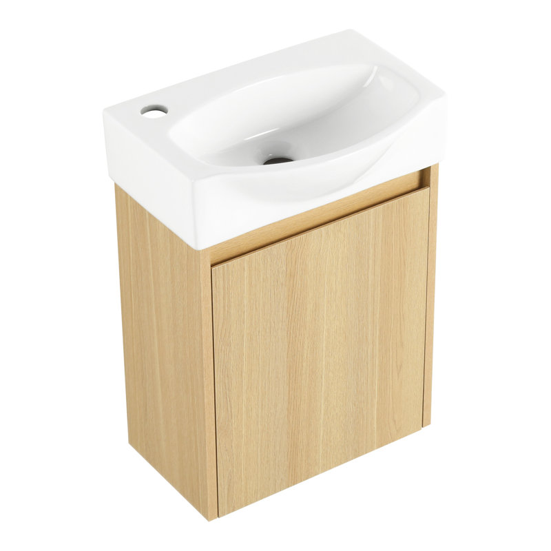Meuble-lavabo peu encombrant en bois durable au design fonctionnel, Chêne