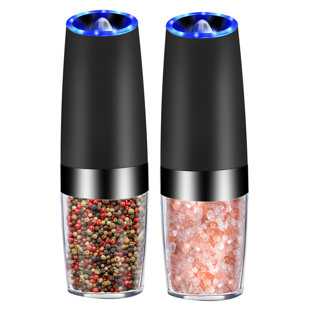 2 Packs Electric Salt Pepper Grinder Set, USB Rechargeable with Dual  Charging Base, Gravity Safety Switch, Automatic Dust Lids with LED Light,  One Hand Operation, Adjustable Coarseness