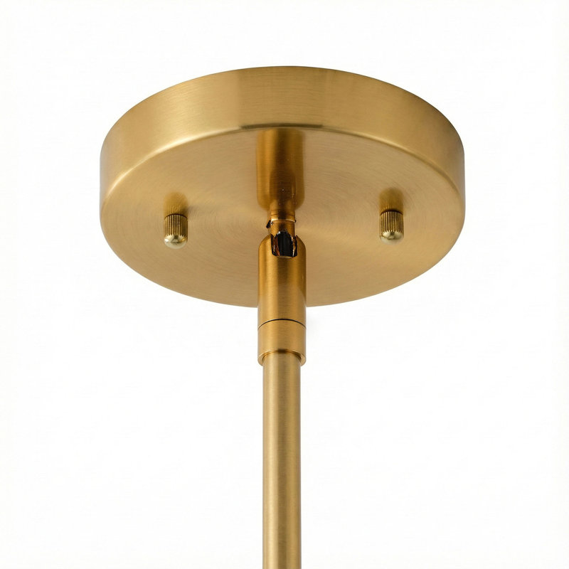 Lustre moderne en laiton poli 5 lumières avec abat-jour en verre, tige réglable, à intensité variable, compatible avec plafond incliné