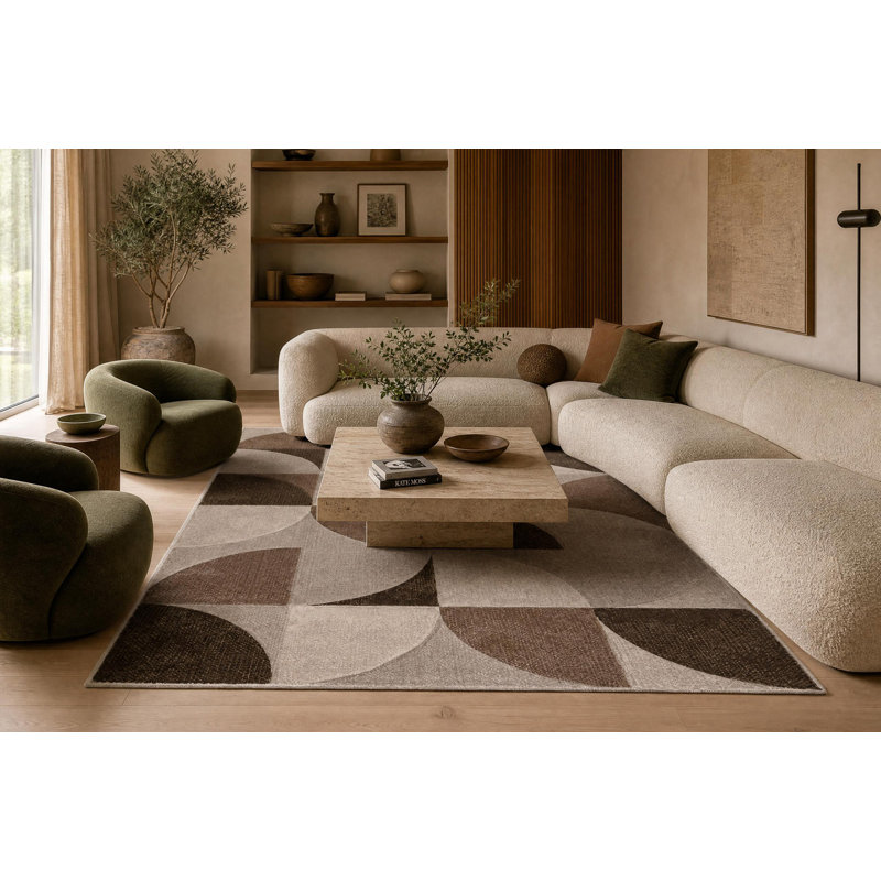 Cayrn Rectangle Geometric Area Rug, Beige/Orange, Rectangle 80 cm x 150 cm