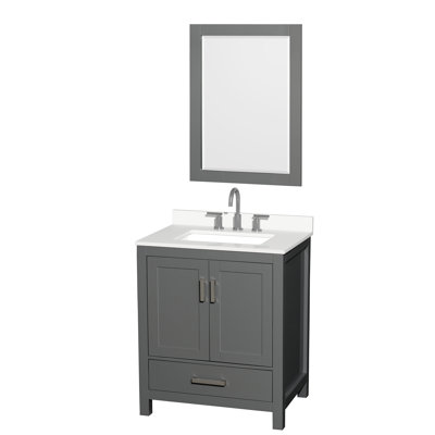 Ensemble de meuble-lavabo simple autoportant 30 po avec plateau en quartz Sheffield et miroir 24 po