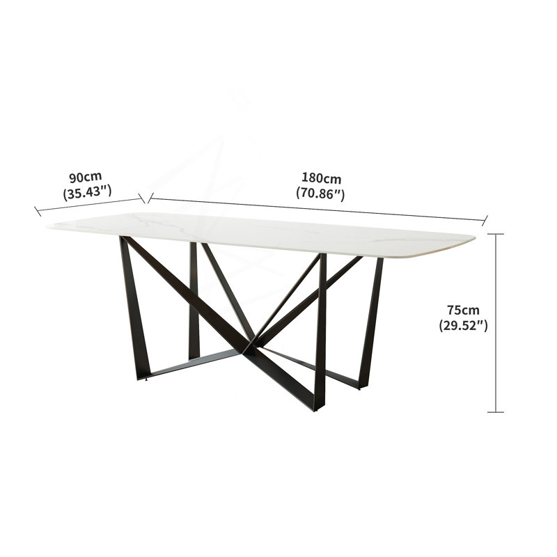 Table de salle à manger élégante en grès avec plateau en pierre brillante et base en acier au carbone robuste pour les espaces modernes.