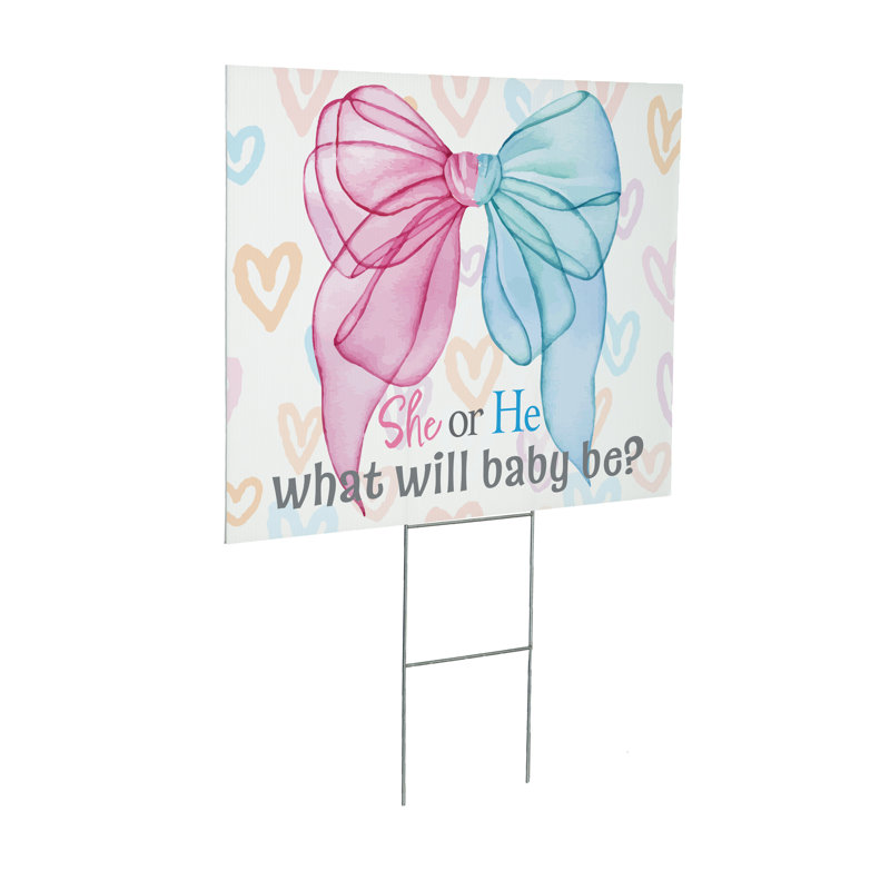 Enseigne de cour rose et bleue à motif d'arc rose, 24 po x 18 po