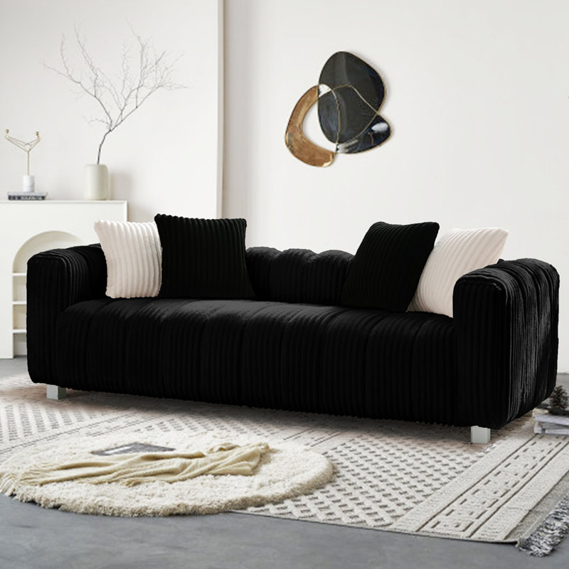 Élégant canapé deux places en velours côtelé, Blanc lait, H 24,41 po x l 80,12 po x P 31,89 po