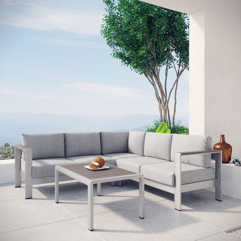 Ensemble de conversation modulaire avec coussins 4 pièces Iole, Gris