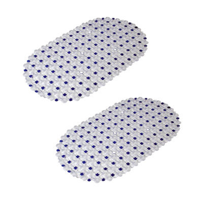 2Pcs Bathtub Mat Non Slip, 26.8x15 Inch Bubble Oval Bath Tub Mat for Bathroom, Machine Washable Shower Mat with Suction Cups and Drain Holes, Clear Navy Blue