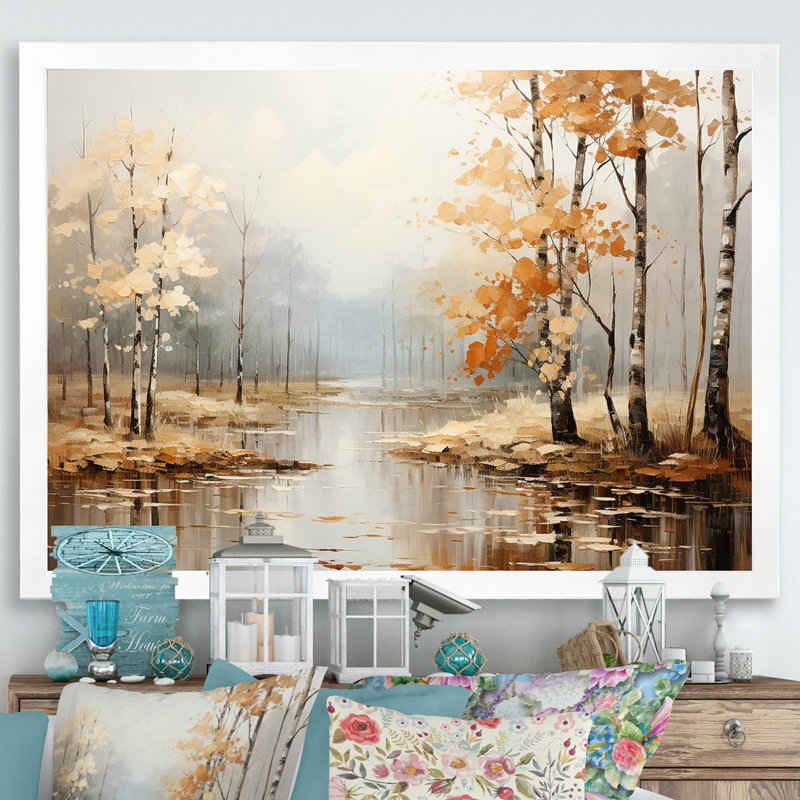 Mystic Nostalgia Autumn Forest - Art mural forêt, H 30 po x l 40 po x P 1,5 po, Cadre simple blanc