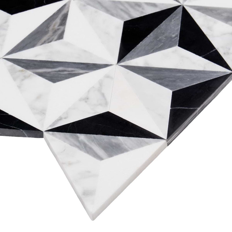 Phantasm Polished Marble Mosaic Tile, Tuxedo Black/White