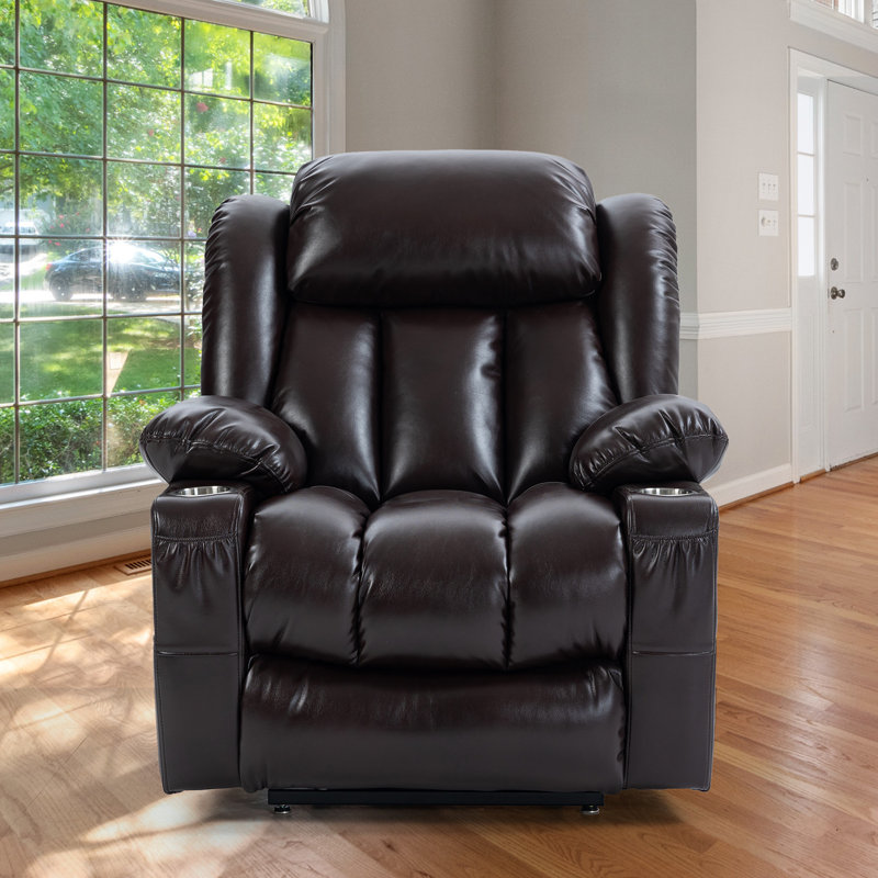 Chemika 38.1"W 180° Flat Lay Power Recliner, Massage Chair, Heater Lifting Chair, Brown Faux Leather