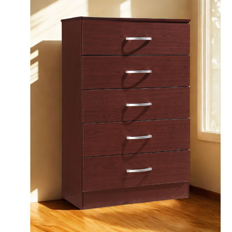 Commode à 5 tiroirs avec commode en bois de 31,5 pouces de largeur, tiroirs spacieux pour les vêtements, , Acajou