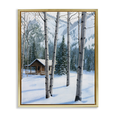 «Snowy Cabin Through Birch», art mural sur toile par Kevin Daniel