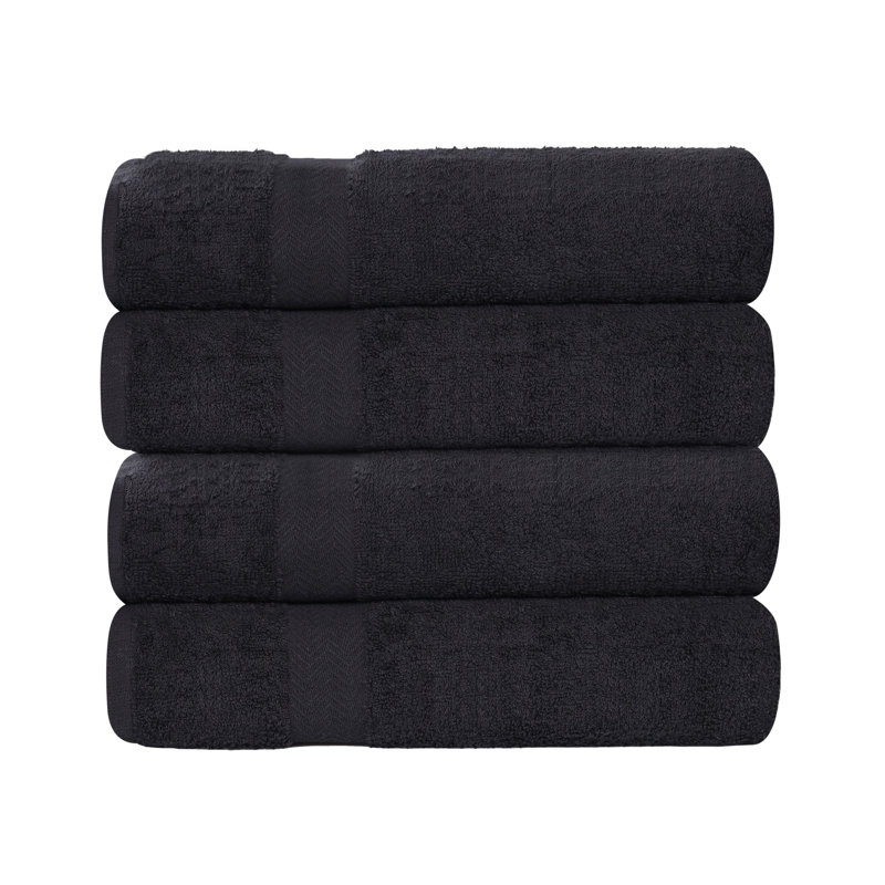 Ensemble de serviettes de bain en coton léger à séchage rapide, Noir, Serviette de bain - paquet de 4