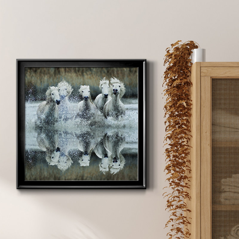 Camargue Reflection - peinture sur toile encadrée, Toile avec cadre noir, H 16 po x l 16 po x P 1 po