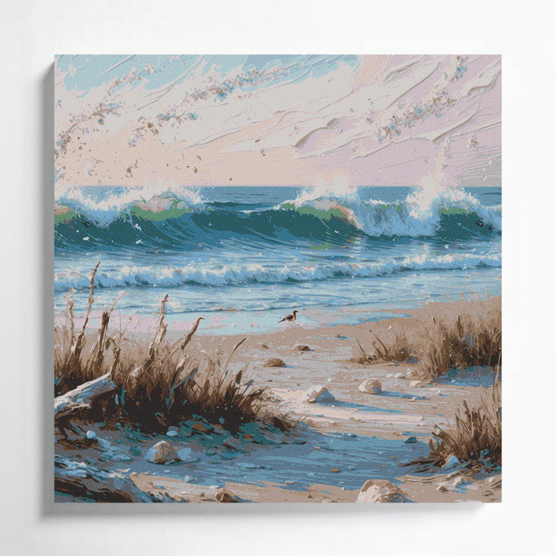 «Coastal Spring Beach», art mural sur toile grise, H 16 po x l 16 po