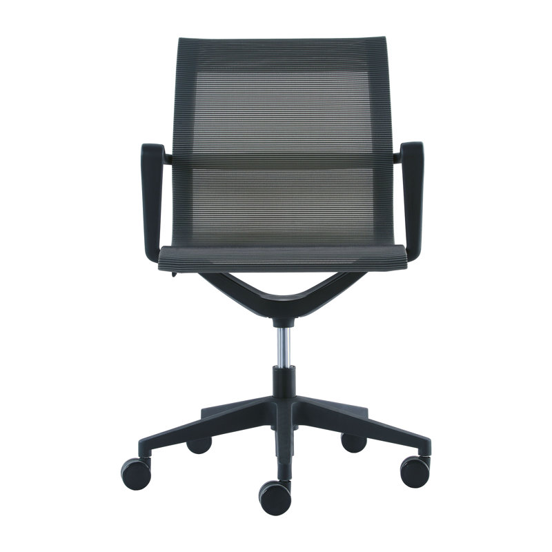 Kinetic Swivel Task Chair with Fixed Arms in Black Vinyl