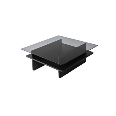 Modern Coffee Table, Black & Fume Color, 35.4 x 13.8 x 35.4 inches | 100% Tempered Glass Top, 100% Melamine Coated Particle Board Frame, PVC Edgebanding | Stylish Addition for Living Room & Contemporary Spaces