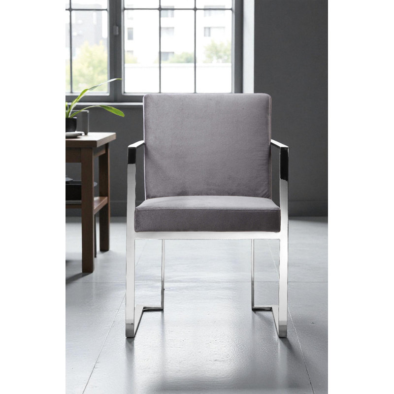 Fauteuils / chaises de salle à manger rembourrés en velours moderne Pangea Home Dexter, Velours gris / argent