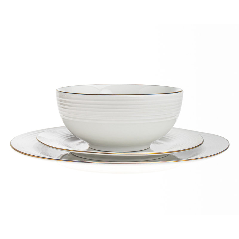 Elegant Porcelain 18-Piece White & Gold Rim Dinnerware Set, Service for 6