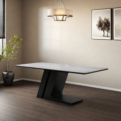 Grey And White Rock Slab Rectangular Dining Table