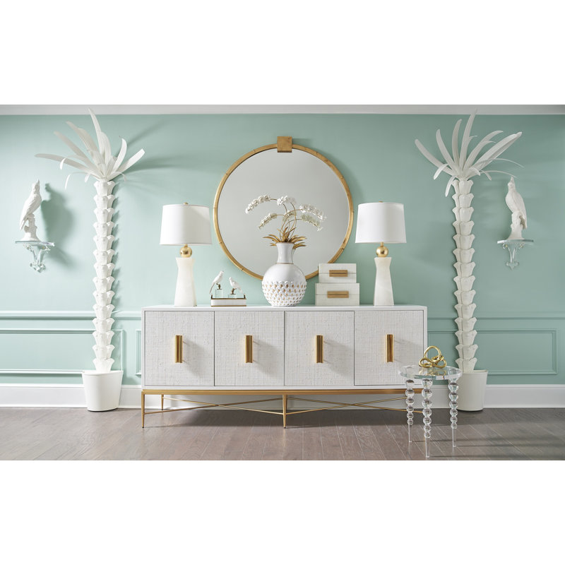 The Sensual Side Of Sleek 84'' W Sideboard, White/Antique Gold Leaf