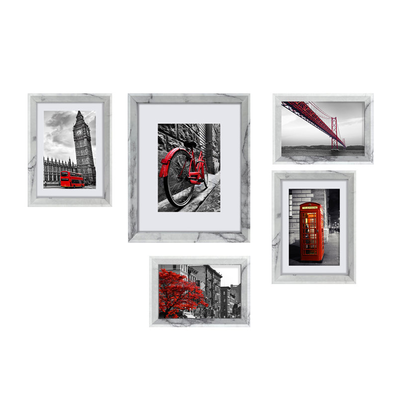 Domiano Bevelled Shadow Box Picture Frame - Set of 5 with Mat, Marble