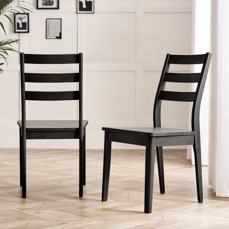 Chaises de salle à manger en bois massif Drea - Chaises de cuisine rustiques traditionnelles, Noir