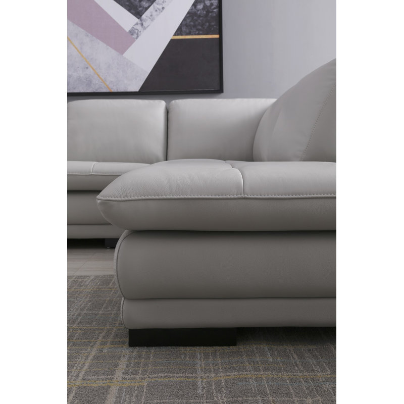 126" Wide Leather Match Sofa & Chaise, Right Hand Facing, Smoke Gray Leather Match