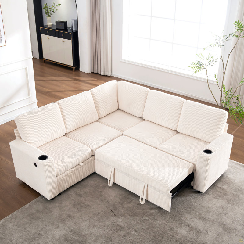 Canapé-lit modulaire avec lit escamotable, canapé d'angle modulaire avec rangement, canapés modulaires, Blanc