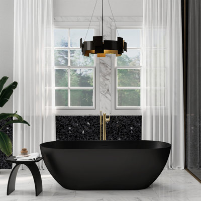 Tangent 69'' x 30" Solid Surface Stone Freestanding Soaking Bathtub