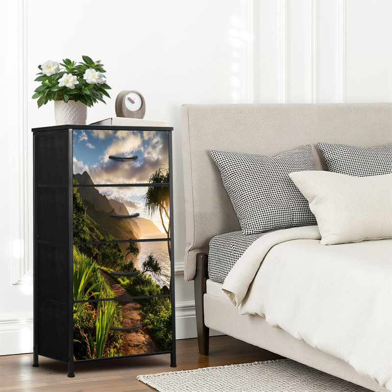 4 Drawer Dresser for Bedroom, Narrow Chest of Drawers, Wooden Top and Study Iron Frame 18"x37.5"-(WxH)