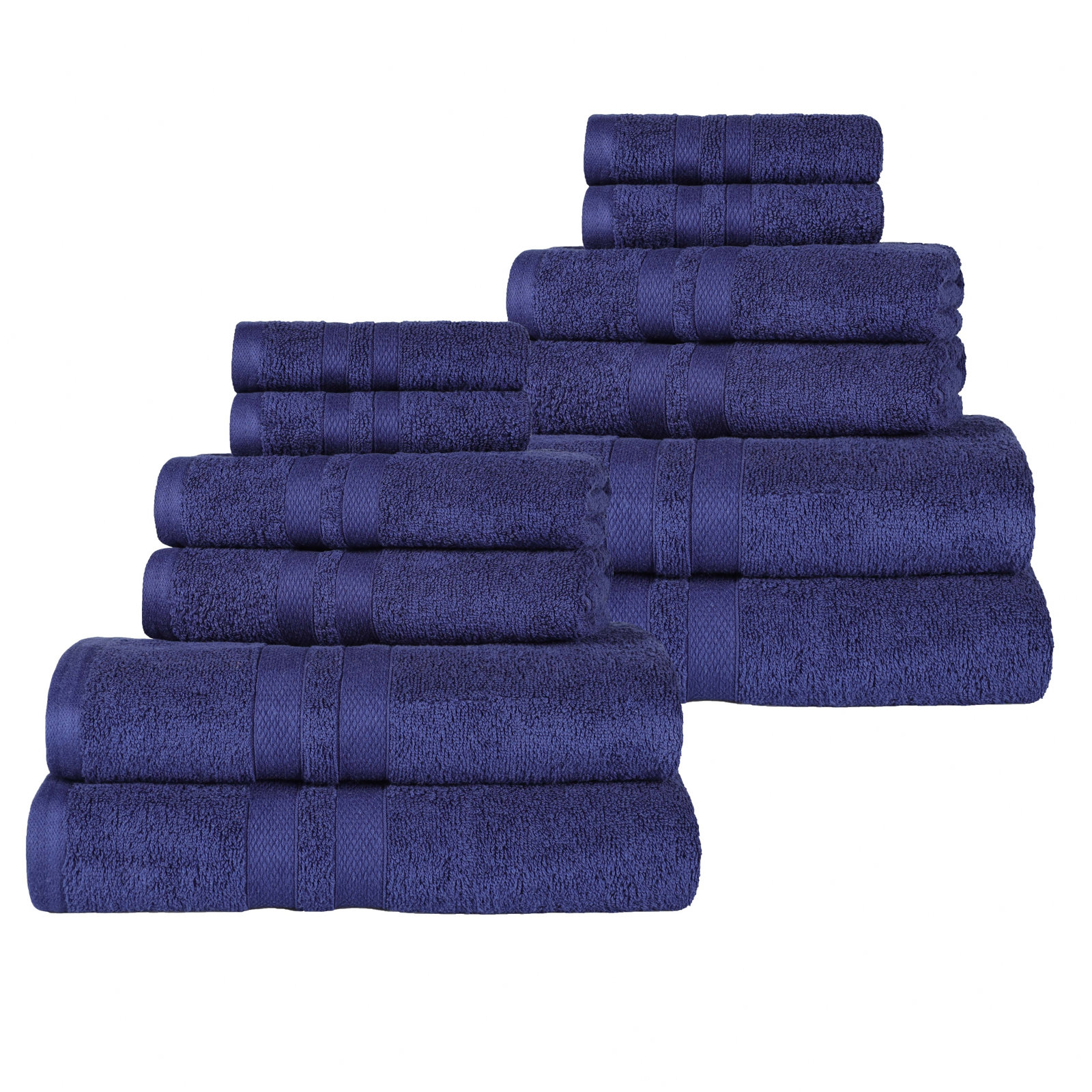 Quick-Drying Dobby Border Cotton Towel Set, Navy Blue