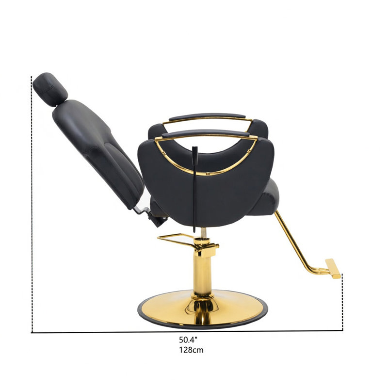 Fauteuil de salon moderne pour salon de coiffure, Similicuir noir, Doré