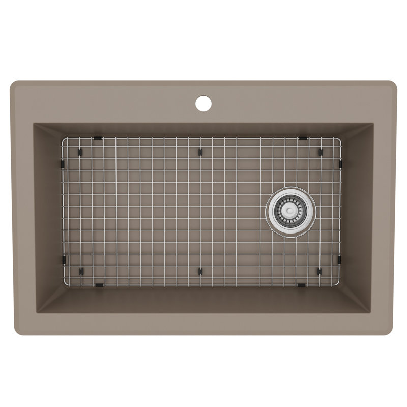 Ensemble d'évier de cuisine à simple cuve encastrable 33 po x 22 po Karran Quartz, Béton