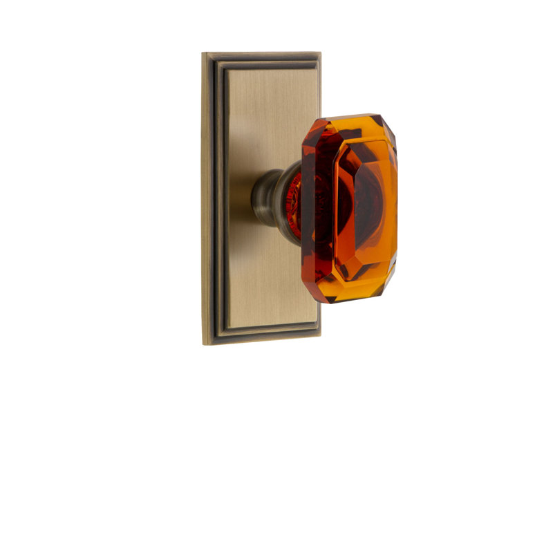 Grandeur Carré Plate Passage with Baguette Crystal Door Knob, Vintage Brass, 2 3/8"