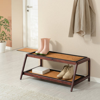 Premium Solid Wood Boot Tray Stand with Natural Coir Mat - Entryway & Mudroom Shoe Organizer