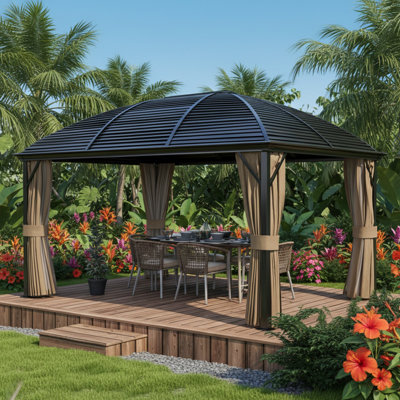 L 164,5 po x l 116,25 po x H 110,25 po avec rideaux, pavillon avec toit en acier