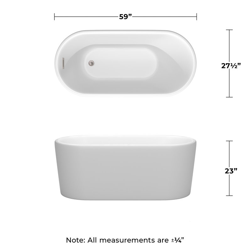 Ursula 59'' x 27.5'' Soaking Acrylic Bathtub, Matte White/Brushed Nickel