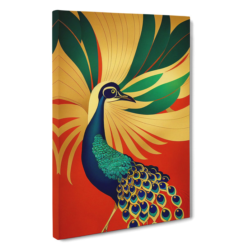 Peacock Art Deco No.1 - Wrapped Canvas, 60cm H x 40cm W x 3cm D