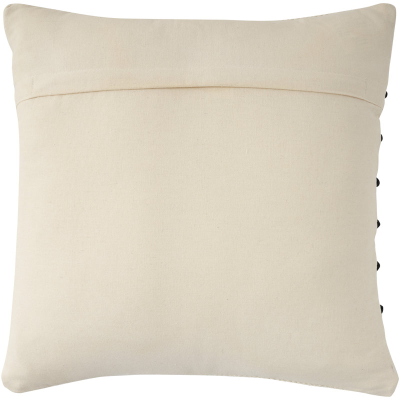 Handcrafted Black and Ivory Cotton Polyester Square Throw Pillow