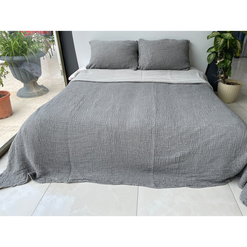 Anthracite Twin Reversible Organic Cotton Bedspread Set